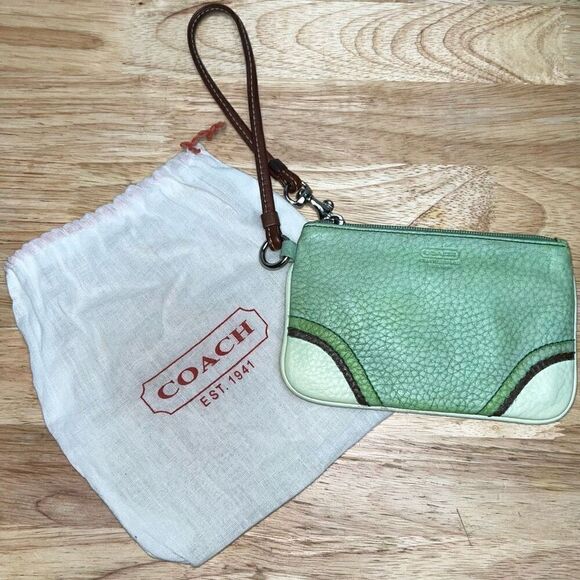Coach, Green, Brown & Cream Upcycled Leather Wristlet Handpainted & Dyed - Picture 10 of 14